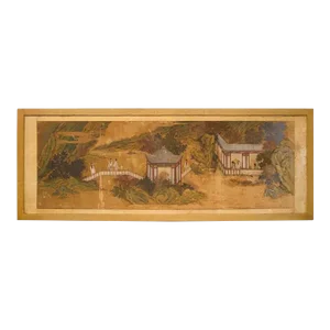 Framed Chinese Garden Scene on Painted Silk 19th Century Chinoiserie
