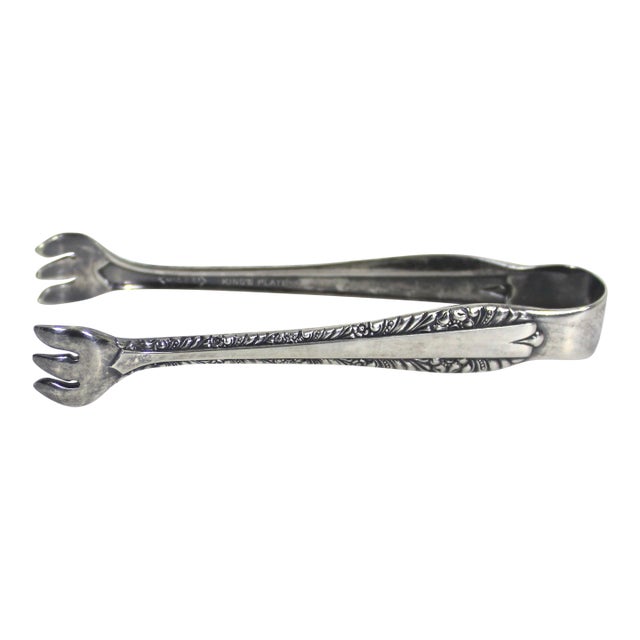 Small Vintage Ornate Silver Plated Sugar Tongs For Sale