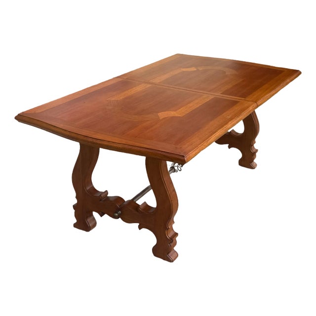 Newly Refinished - French Heritage Lyre Leg Harvest Dining Table For Sale