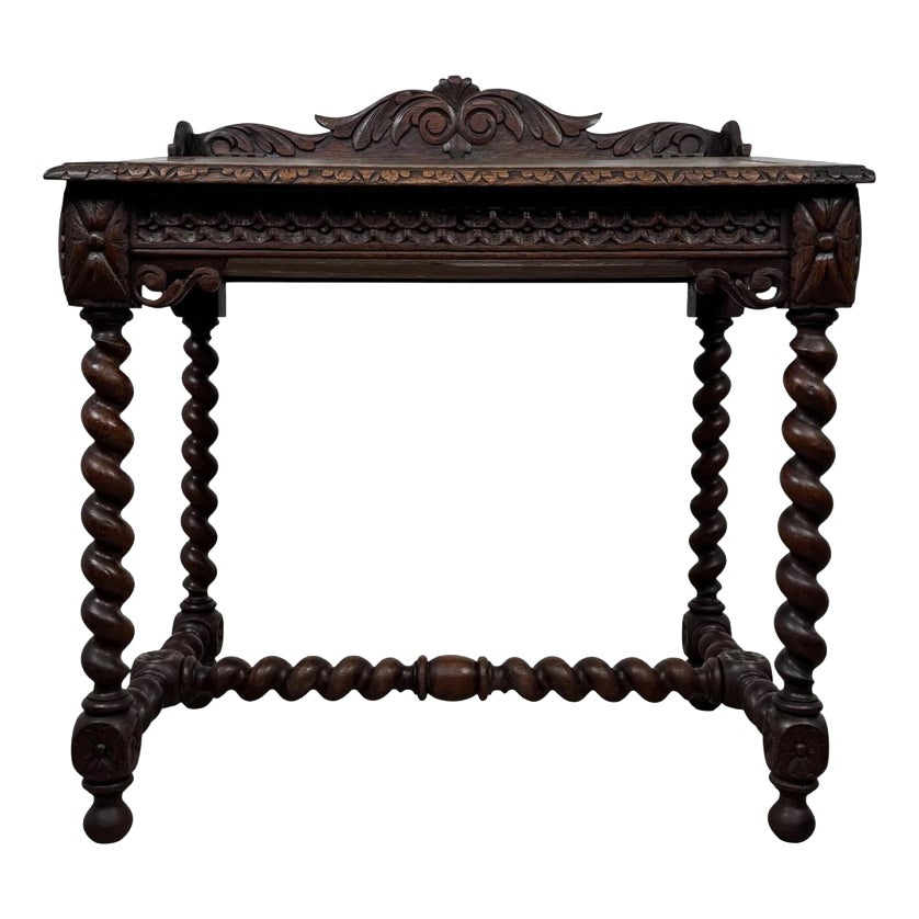 19th Antique Century English Victorian Carved Oak Writing Table with ...