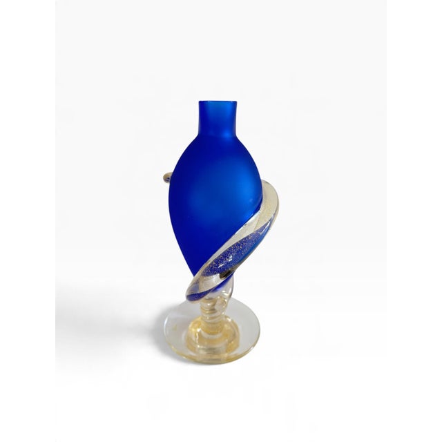 1980s Signed Marino Santi Murano Blue Glass Vase For Sale - Image 15 of 15