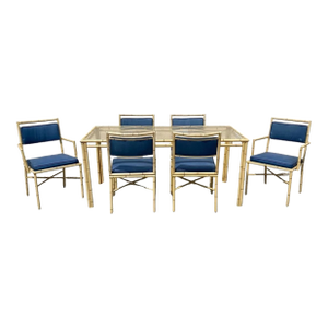Vintage Chinese Chippendale Metal Cast Aluminum Faux Bamboo Dining Set 7 Pc Set