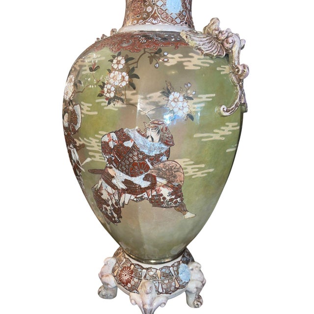 Large Antique Japanese Satsuma Earthenware Floor Vase Meiji Style, Early 20th C. For Sale In Los Angeles - Image 6 of 11