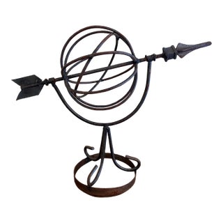Vintage English Country Wrought Iron Garden Armillary Sundial For Sale
