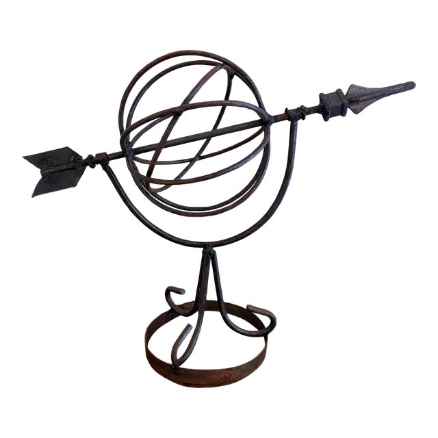 Vintage English Country Wrought Iron Garden Armillary Sundial For Sale