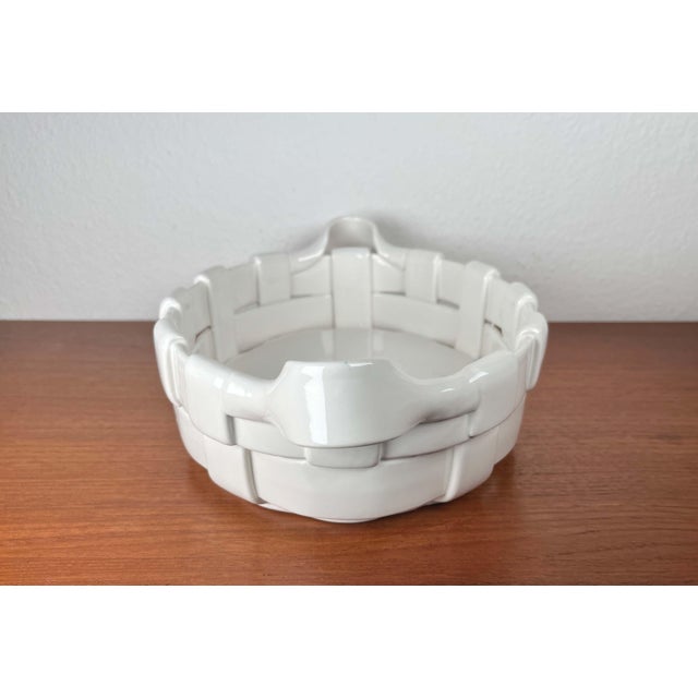 Vintage Italian White Ceramic Woven Basket Bowl For Sale - Image 12 of 18