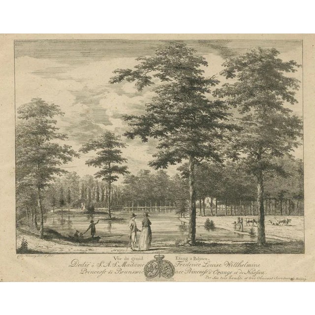 View of the Grand Pond at Biljoen – Dedicated to Princess Frederica Louise Wilhelmina, circa 1790 This elegant antique...