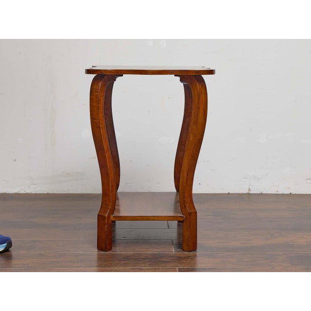 Brown Austrian Biedermeier 19th Century Walnut Side Table With Star Marquetry Top For Sale - Image 8 of 11