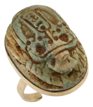 Jade Egyptian Scarab 14k Yellow Gold Beetle Ring, Size 5.5