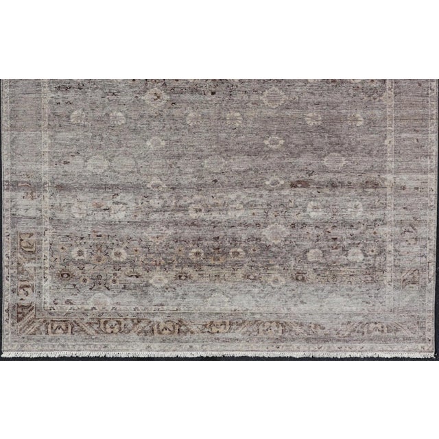 Modern Oushak Rug With Floral Pattern in Gray Brown Tones and Neutral Colors For Sale - Image 9 of 12