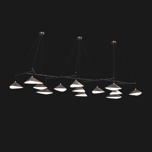 Emily group of thirteen chandelier in steel with bronze finish by moss objects. Dimensions: w 155 x d 398 x h 40 cm....