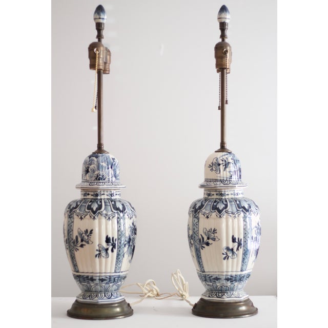 A Pair of Delft Blue and White Ginger Jar Table Lamps / Hand Painted Royal Delft Lamp / Dutch