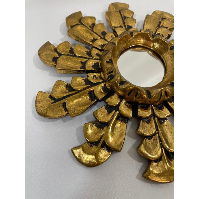 Mid 20th Century Mid 20th Century Petite 10" Italian Giltwood Sunburst Wall Mirror For Sale - Image 5 of 18