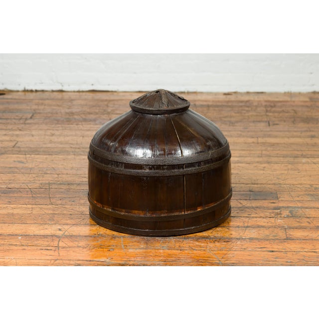 Chinese Antique Decorative Wooden Cover with Shape and Dark Patina For Sale - Image 11 of 12