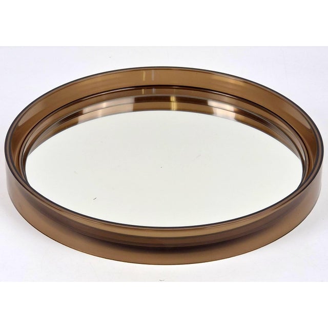 Brown Vintage Round Smoked Brown Acrylic Mirror from Gilac, France, 1970s For Sale - Image 8 of 8