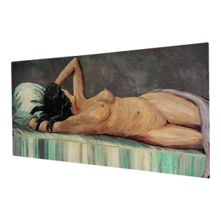 Large Mid-Century Modern Reclining Nude Oil Painting, Circa 1950s For Sale