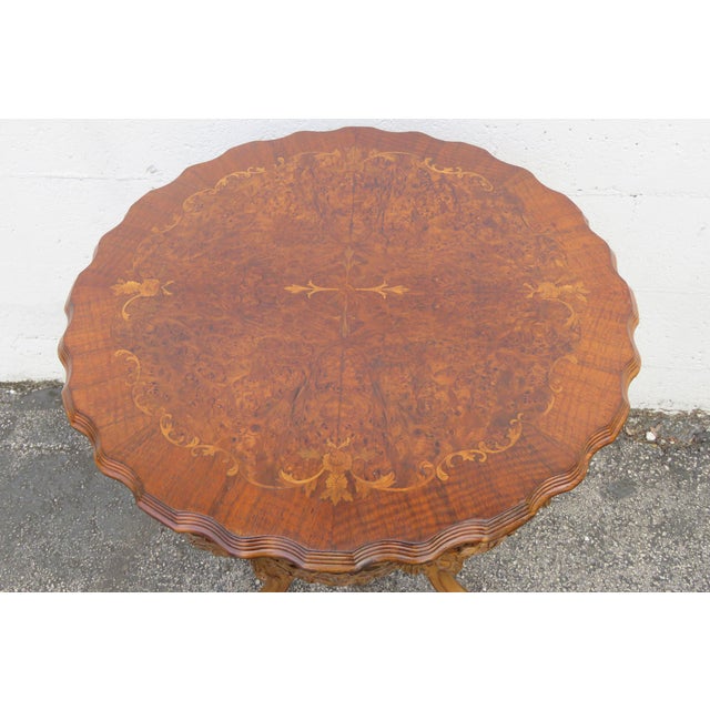 Wood Side TableEarly 1900s French Inlay Carved Burlwood Side End Center Table 6226 For Sale - Image 7 of 13