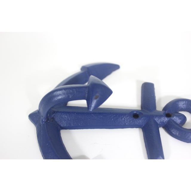 Metal Vintage Cast Iron Anchor Hook Coastal Nautical Beach House Style Blue For Sale - Image 7 of 9