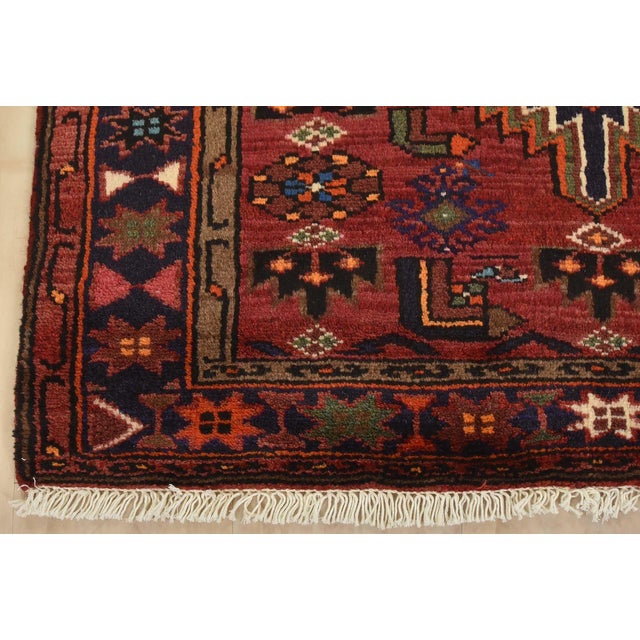 Hamedan Rug 3’3” X 5’3” Red Wool Vintage Tribal Hand-Knotted Carpet For Sale - Image 9 of 12