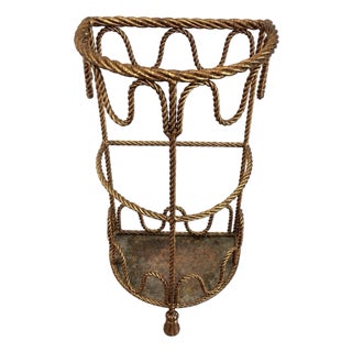 Mid Twentieth Century Hollywood Regency Twisted Metal Rope and Tassel Petite Demilune Three Shelf Table For Sale