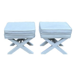 Pair of Vintage Faux Snake Skin X Benches in White For Sale