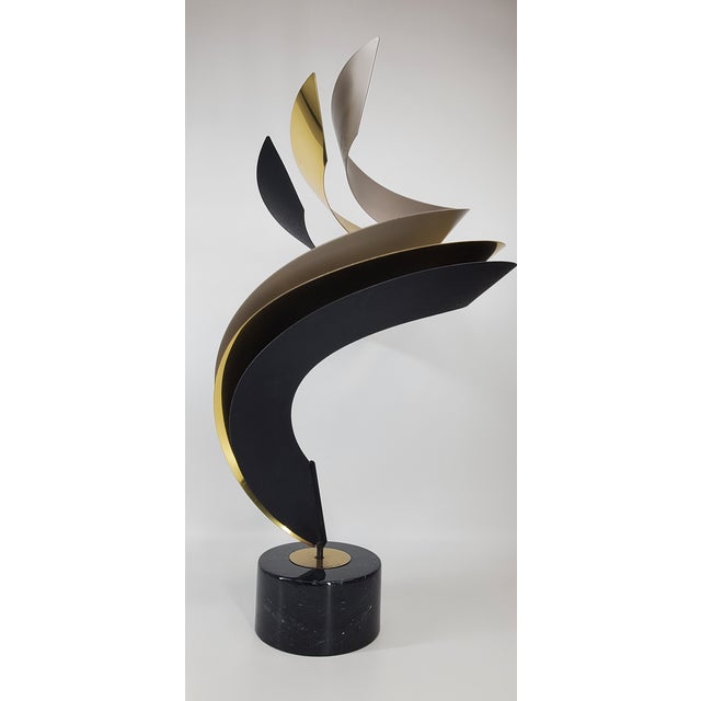 Black Vintage Curtis Jere Triple Spiral Ribbon Flame Metal Sculpture Signed 1996 For Sale - Image 8 of 18