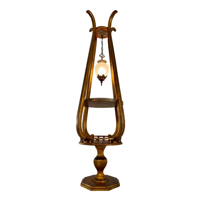 Vintage Hollywood Regency Style Floor Lamp With Built in Tier Tables For Sale