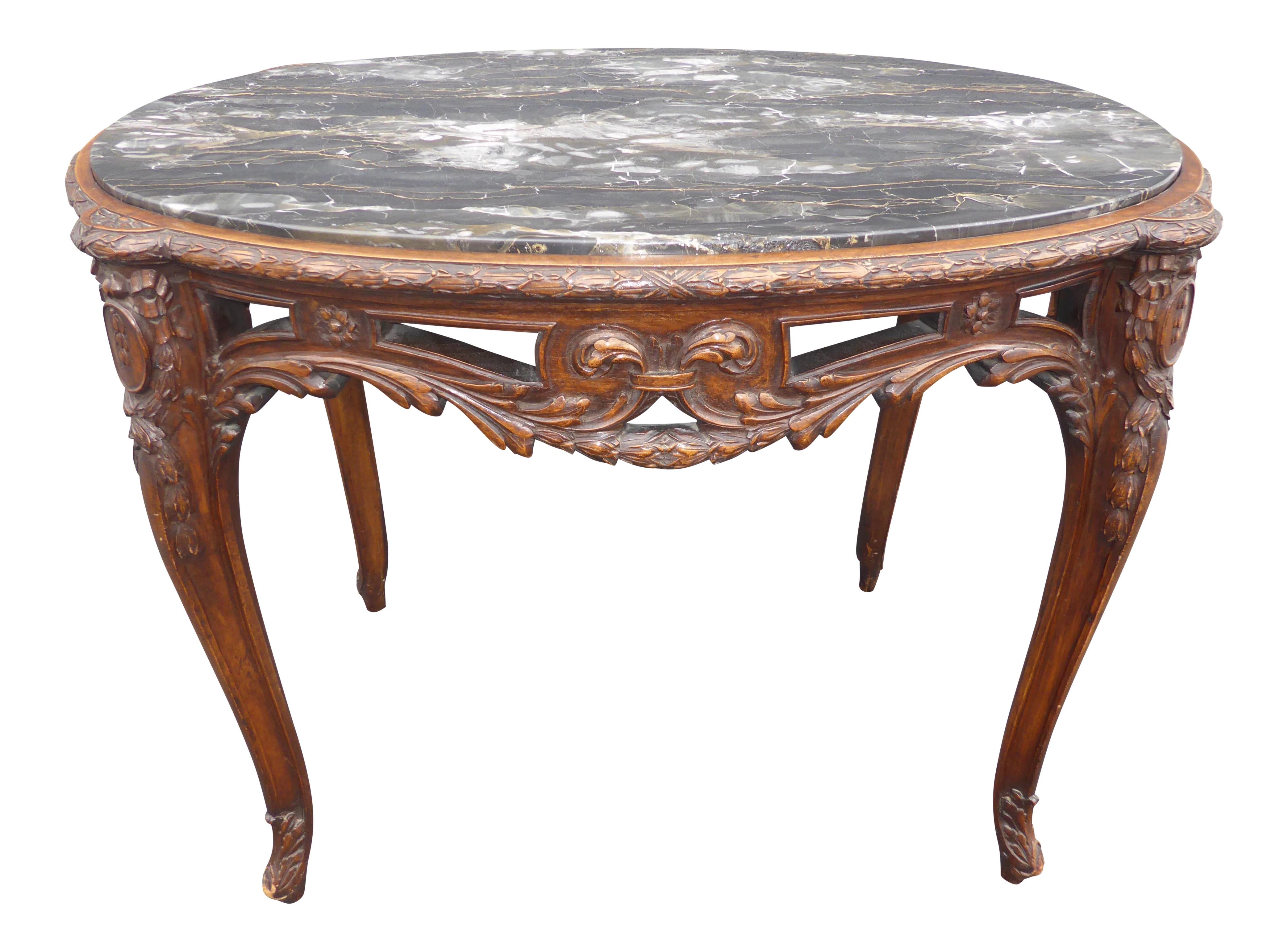 Vintage French Louis XV Marble Side Table ~ly Carved Wood - image 0