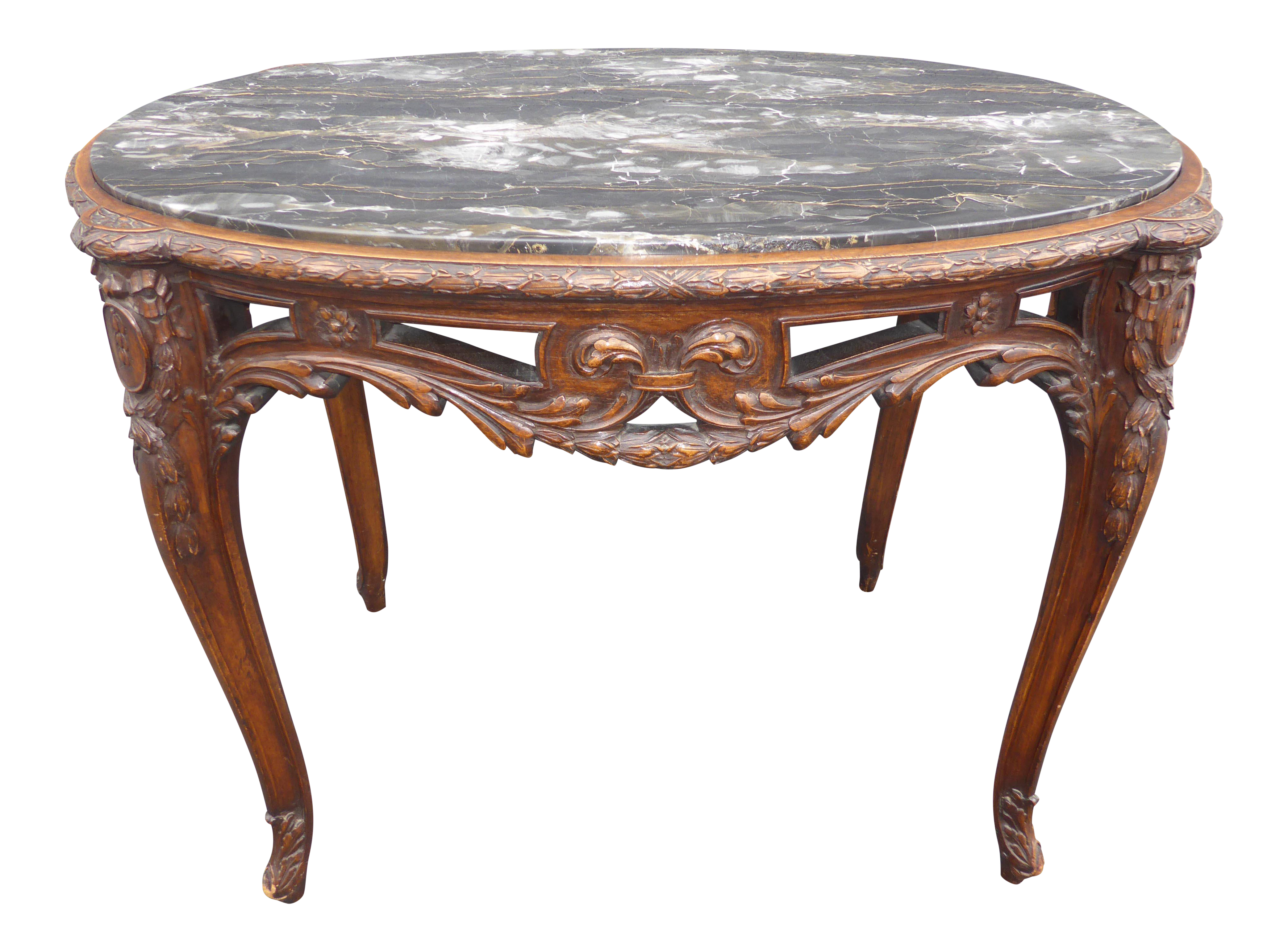Vintage French Louis XV Marble Side Table ~ly Carved Wood - image 0