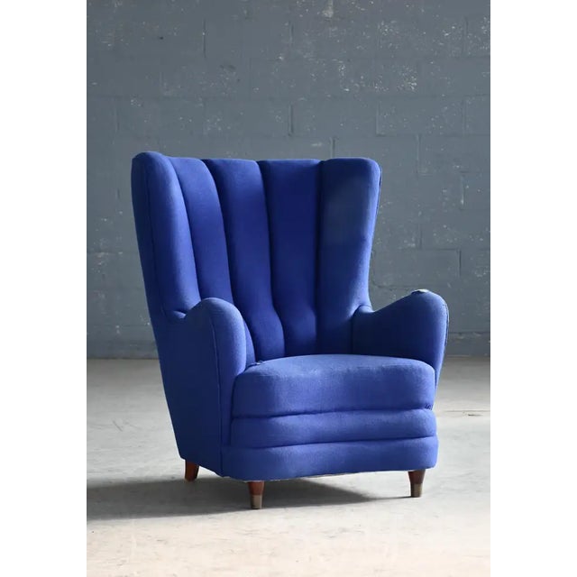 Large Danish 1940's Channel Back Lounge Chair in Round Organic Shape For Sale - Image 4 of 7