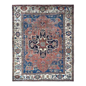 1890 Red Antique Persian Serapi Heriz Wool Hand Knotted Even Wear Rug 11'3"x15'3"