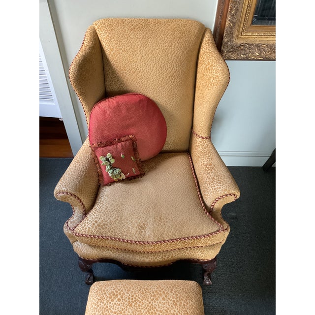 Textile Wing Chair With Ottoman and 2 Pillows Included For Sale - Image 7 of 13