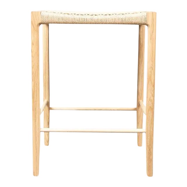 Danish Modern Counter Papyri Stool in White Oak With Natural Chord For Sale