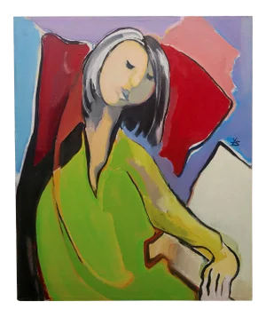 Fay Singer - Woman in Green Reading -Oil Painting