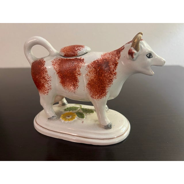 Antique Staffordshire Cow Form Figural Creamer, Circa 1860's For Sale - Image 4 of 12