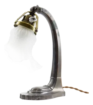 Early 20th Century French Art Nouveau Cast Iron & Glass Desk Lamp