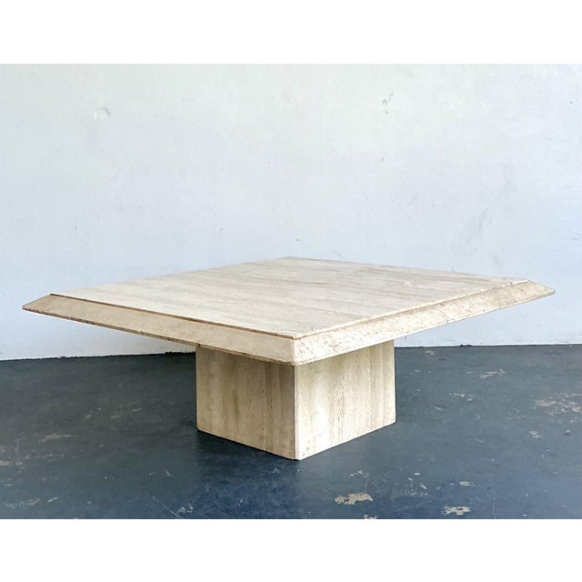 Contemporary Vintage Italian Stone International Travertine Pedestal Coffee Table For Sale - Image 3 of 17