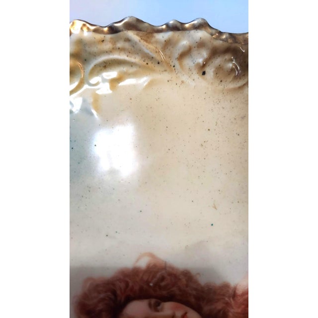 Ceramic Antique Tray Portrait Curly Auburn Hair Lady Vettori Dresser Dish Austria Porcelain For Sale - Image 7 of 9