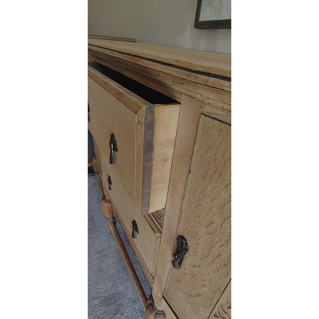 1940s Natural Tiger Oak Sideboard With Carved Detailing For Sale - Image 9 of 11