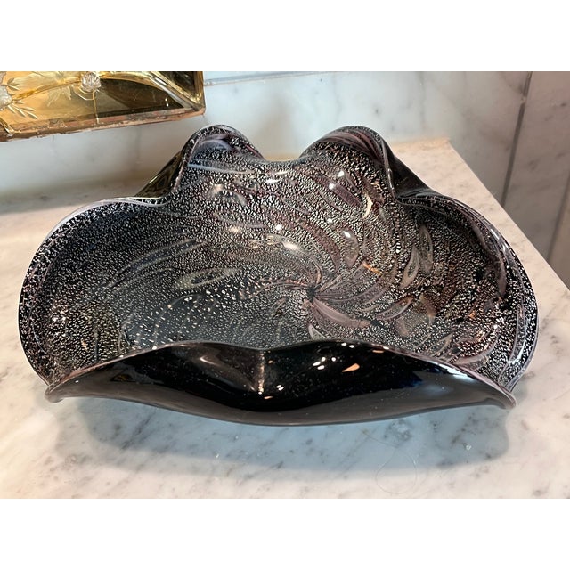 Stunning black and metallic confetti or tutti frutti style large Murano bowl. Makers mark on bottom.