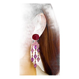 Bochic "Capri" Vintage Ruby & Purple Amethyst Earrings Set in 18k Gold & Silver For Sale