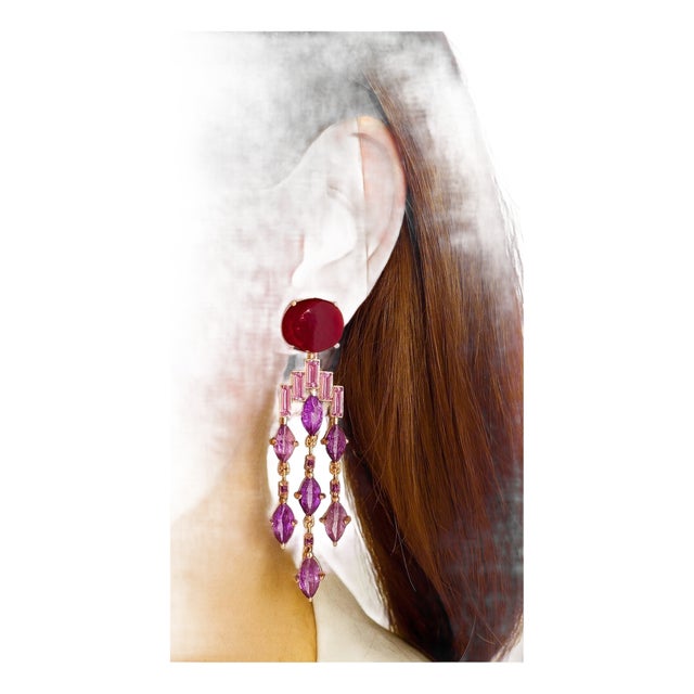 Bochic "Capri" Vintage Ruby & Purple Amethyst Earrings Set in 18k Gold & Silver For Sale
