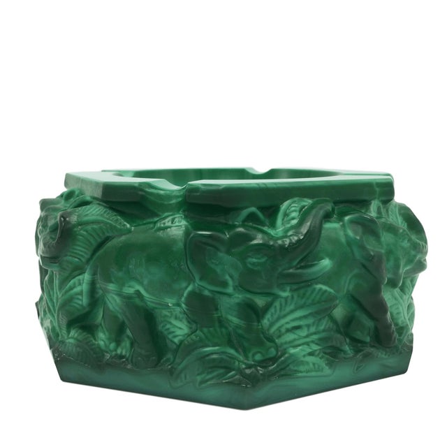 Art Nouveau 1930s Bohemian Malachite Glass Elephant Ashtray in the Style of Schlevogt or Hoffman For Sale - Image 3 of 6