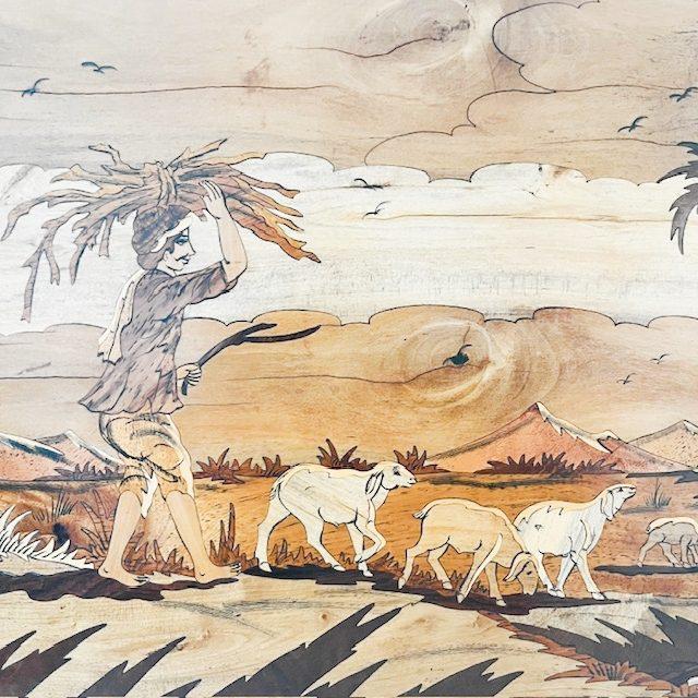 Vintage Native American Wood Inlay Landscape, 1940s For Sale - Image 5 of 7