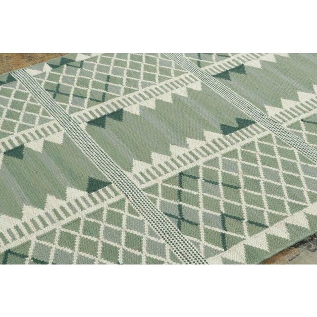 Rug & Kilim Contemporary Scandinavian Style Green Geometric Wool Rug by Rug & Kilim, India For Sale - Image 4 of 9