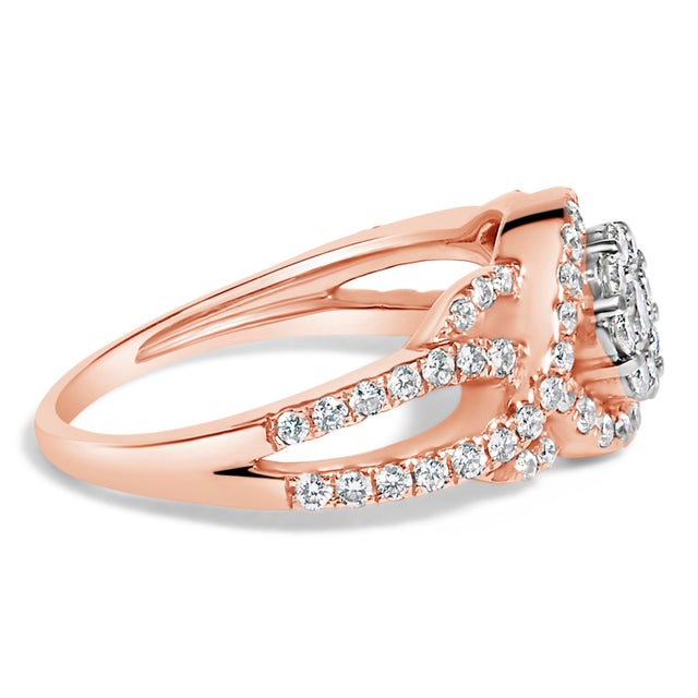 Dazzling cocktail ring that displays a sophisticated and elegant design. It features a 10k rose gold structure that...