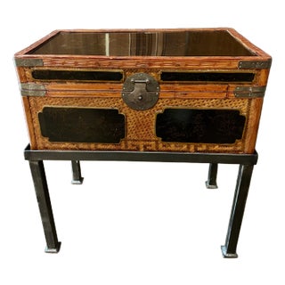 Antique Wedding Chest Trunk With Stand For Sale