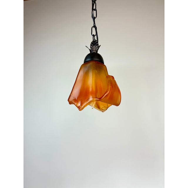 Vintage Murano Amber Glass Pendant, Italian Art Glass Hanging Light With Warm Diffused Glow For Sale - Image 14 of 15