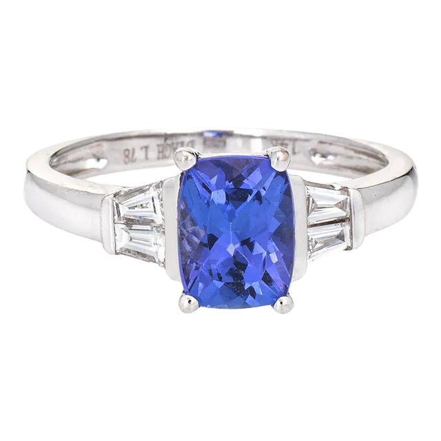 1.78ct Tanzanite Diamond Ring Gemstone Engagement Estate 14k White Gold size 7 For Sale