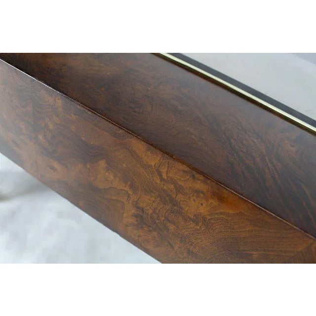 Burl Wood Brass Glass Top Square Coffee Table For Sale - Image 6 of 8